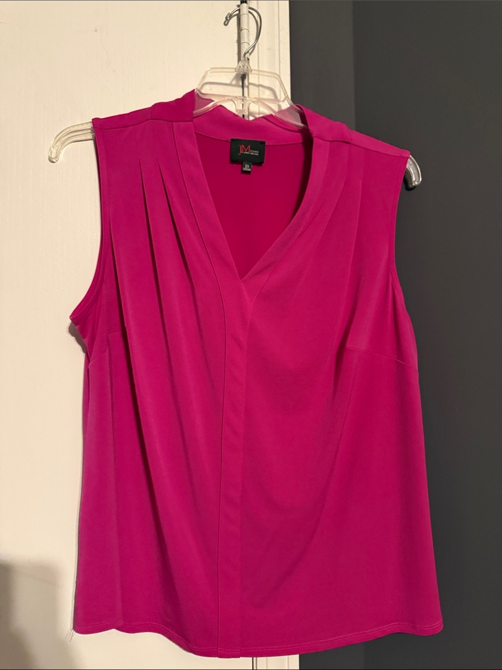 JM Studio Collection Bright Pink Sleeveless V-Neck Blouse